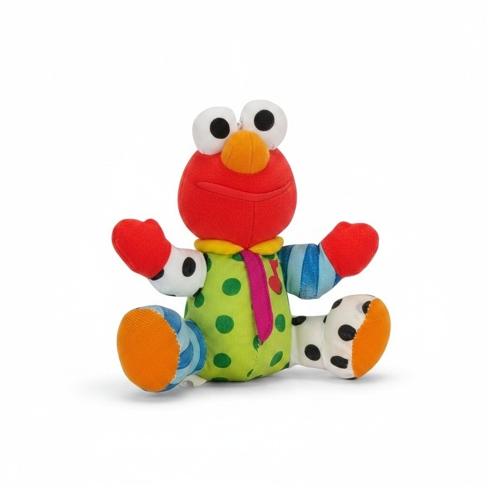 VTG 1999 Mattel Sesame Street Elmo Musical Baby Plush Toy Polka Dot Stripe 6"